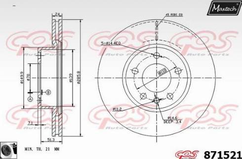 Maxtech 871521.0060 - Гальмівний диск autocars.com.ua