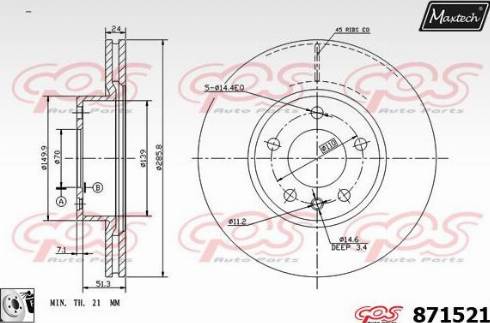 Maxtech 871521.0080 - Гальмівний диск autocars.com.ua