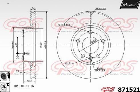 Maxtech 871521.6060 - Гальмівний диск autocars.com.ua