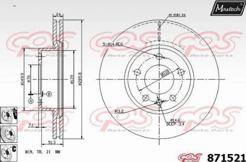 Maxtech 871521.6880 - Гальмівний диск autocars.com.ua