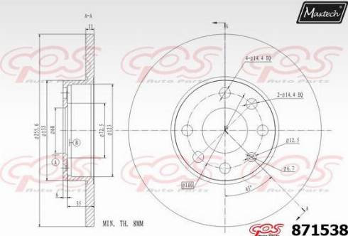 Maxtech 871538.0000 - Гальмівний диск autocars.com.ua