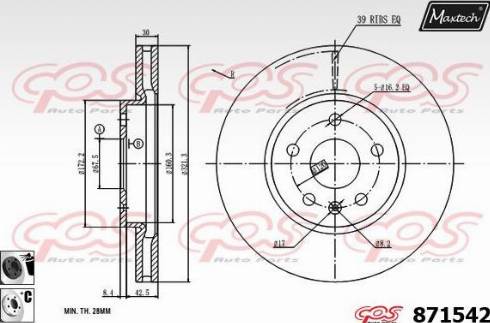 Maxtech 871542.6060 - Гальмівний диск autocars.com.ua