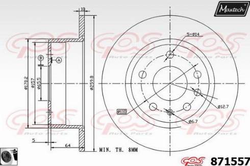 Maxtech 871557.0060 - Гальмівний диск autocars.com.ua