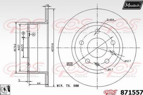 Maxtech 871557.0080 - Гальмівний диск autocars.com.ua