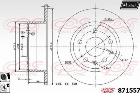 Maxtech 871557.6060 - Гальмівний диск autocars.com.ua