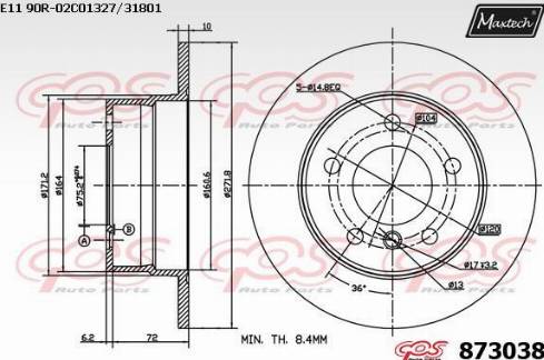 Maxtech 873038.0000 - Гальмівний диск autocars.com.ua