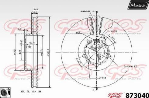 Maxtech 873040.0060 - Гальмівний диск autocars.com.ua