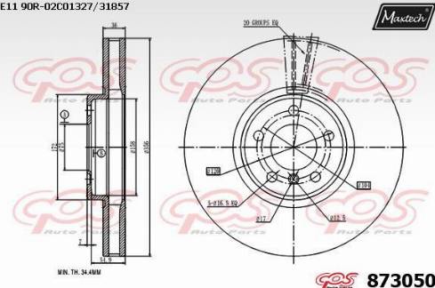 Maxtech 873050.0000 - Гальмівний диск autocars.com.ua