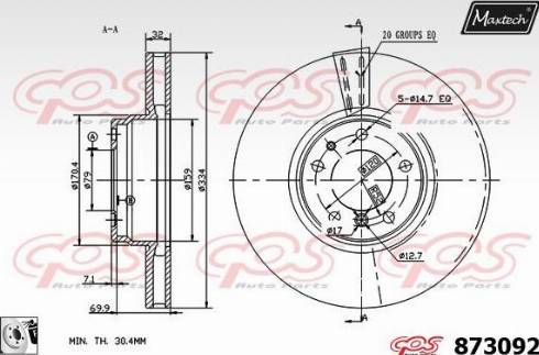 Maxtech 873092.0080 - Гальмівний диск autocars.com.ua