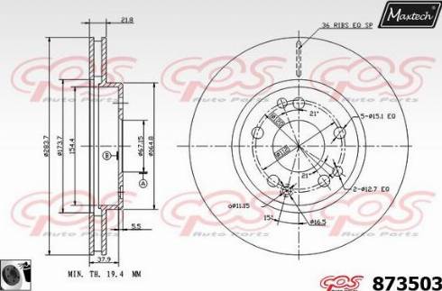 Maxtech 873503.0060 - Гальмівний диск autocars.com.ua