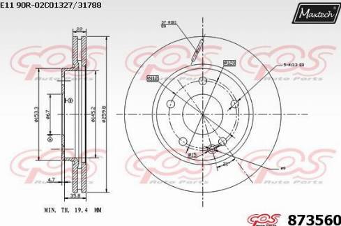 Maxtech 873560.0000 - Гальмівний диск autocars.com.ua