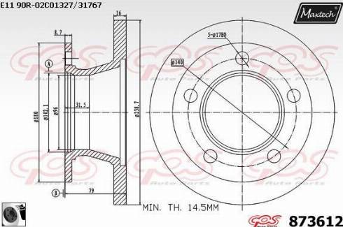 Maxtech 873612.0060 - Гальмівний диск autocars.com.ua