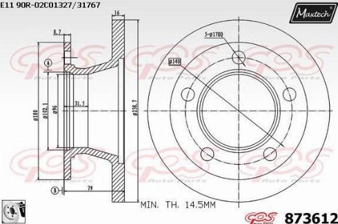 Maxtech 873612.0080 - Гальмівний диск autocars.com.ua