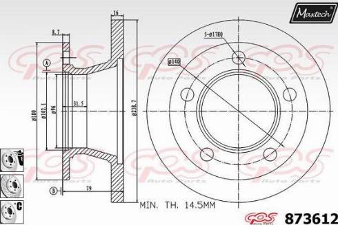 Maxtech 873612.6980 - Гальмівний диск autocars.com.ua