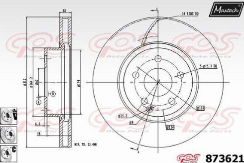 Maxtech 873621.6880 - Гальмівний диск autocars.com.ua