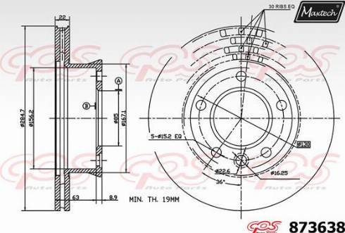 Maxtech 873638.0000 - Гальмівний диск autocars.com.ua