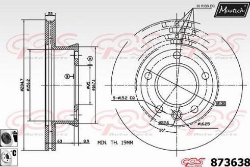 Maxtech 873638.6060 - Гальмівний диск autocars.com.ua