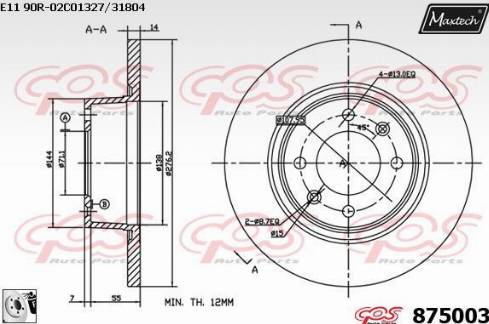 Maxtech 875003.0080 - Гальмівний диск autocars.com.ua