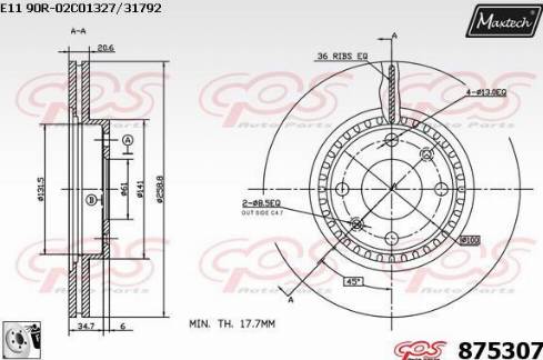 Maxtech 875307.0080 - Гальмівний диск autocars.com.ua