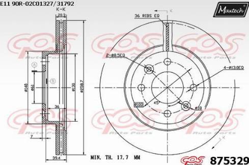 Maxtech 875329.0000 - Гальмівний диск autocars.com.ua