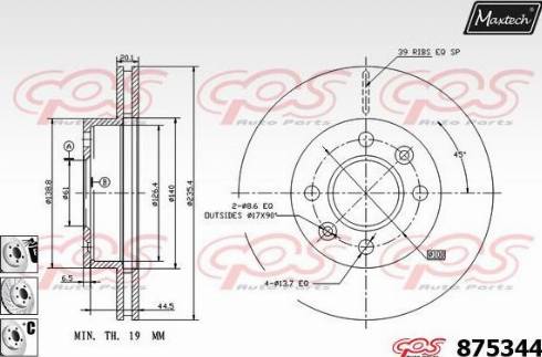 Maxtech 875344.6880 - Гальмівний диск autocars.com.ua