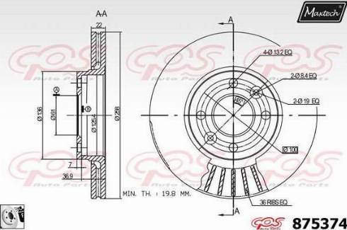 Maxtech 875374.0080 - Гальмівний диск autocars.com.ua