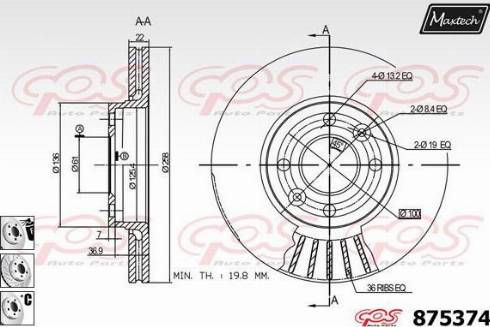 Maxtech 875374.6880 - Гальмівний диск autocars.com.ua