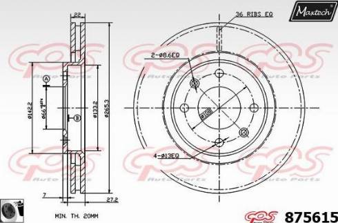 Maxtech 875615.0060 - Гальмівний диск autocars.com.ua