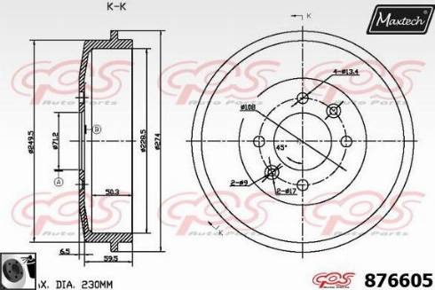 Maxtech 876605.0060 - Гальмівний барабан autocars.com.ua