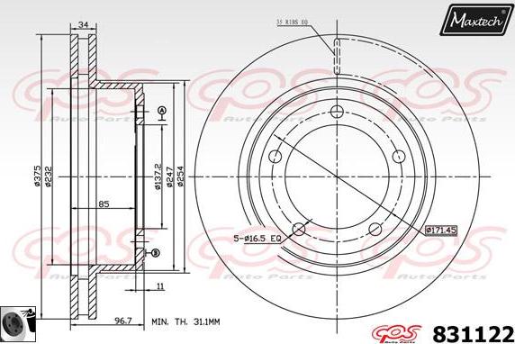 Maxtech 877221 - Гальмівний диск autocars.com.ua