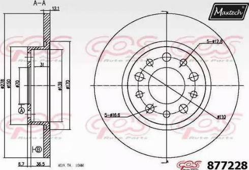 Maxtech 877228.6060 - Гальмівний диск autocars.com.ua