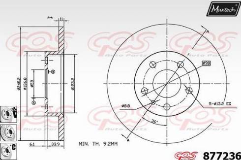 Maxtech 877236.6880 - Гальмівний диск autocars.com.ua