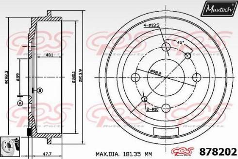 Maxtech 878202.0080 - Гальмівний барабан autocars.com.ua