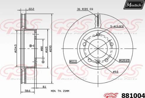 Maxtech 881004.0000 - Гальмівний диск autocars.com.ua