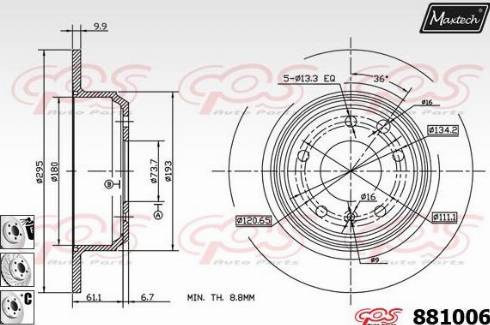 Maxtech 881006.6880 - Гальмівний диск autocars.com.ua