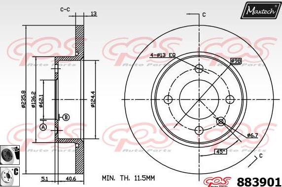 Maxtech 881007 - Гальмівний диск autocars.com.ua