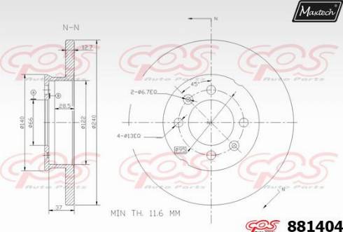 Maxtech 881404.0000 - Гальмівний диск autocars.com.ua