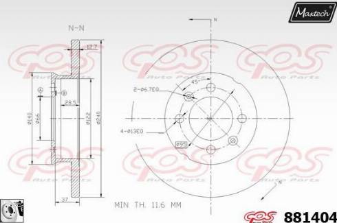 Maxtech 881404.0080 - Гальмівний диск autocars.com.ua