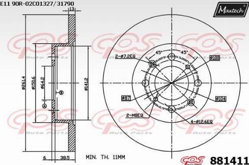 Maxtech 881411.0000 - Гальмівний диск autocars.com.ua