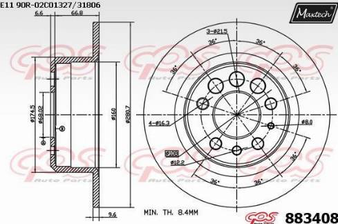 Maxtech 883408.0000 - Гальмівний диск autocars.com.ua