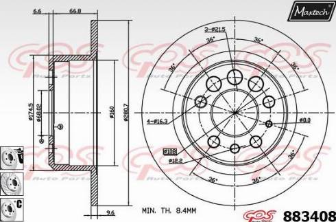 Maxtech 883408.6880 - Гальмівний диск autocars.com.ua