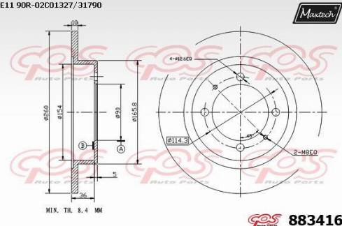 Maxtech 883416.0000 - Гальмівний диск autocars.com.ua