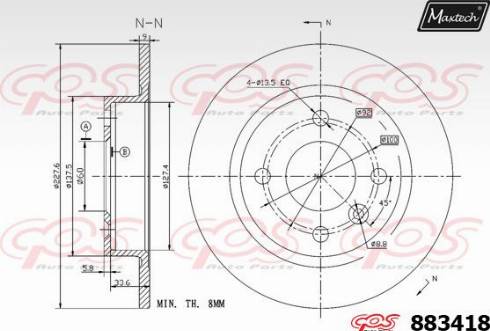 Maxtech 883418.0000 - Гальмівний диск autocars.com.ua