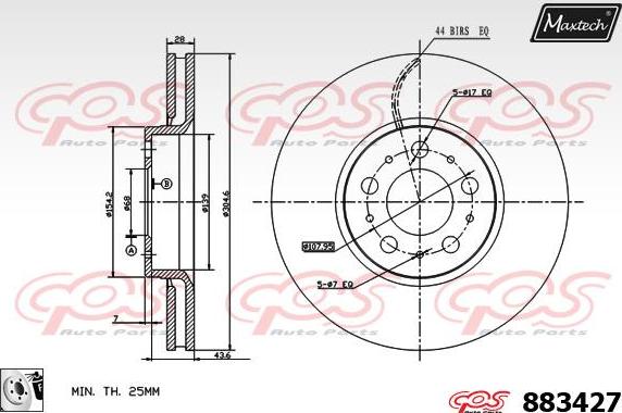 Maxtech 883418 - Гальмівний диск autocars.com.ua