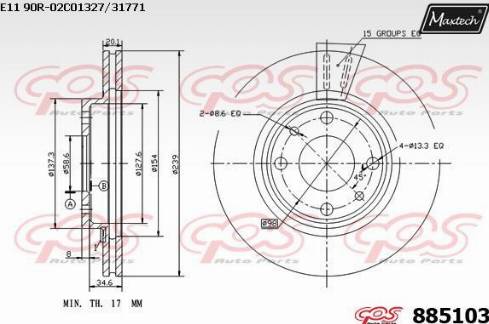 Maxtech 885103.0000 - Гальмівний диск autocars.com.ua