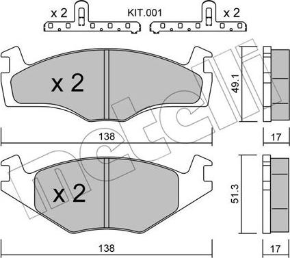 Metelli 22-0045-2K - Тормозные колодки, дисковые, комплект avtokuzovplus.com.ua