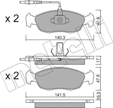 Metelli 22-0156-0 - Гальмівні колодки, дискові гальма autocars.com.ua