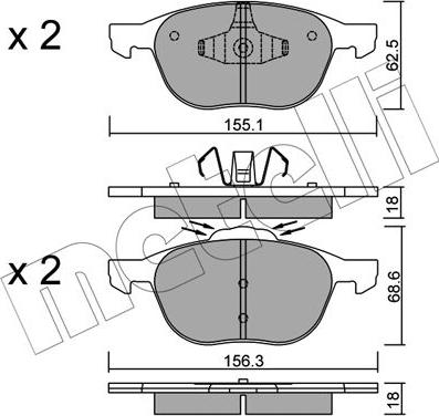 Metelli 22-0534-1 - Тормозные колодки, дисковые, комплект avtokuzovplus.com.ua