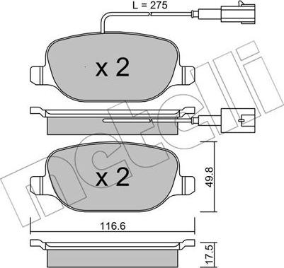 Metelli 22-0704-2 - Тормозные колодки, дисковые, комплект avtokuzovplus.com.ua