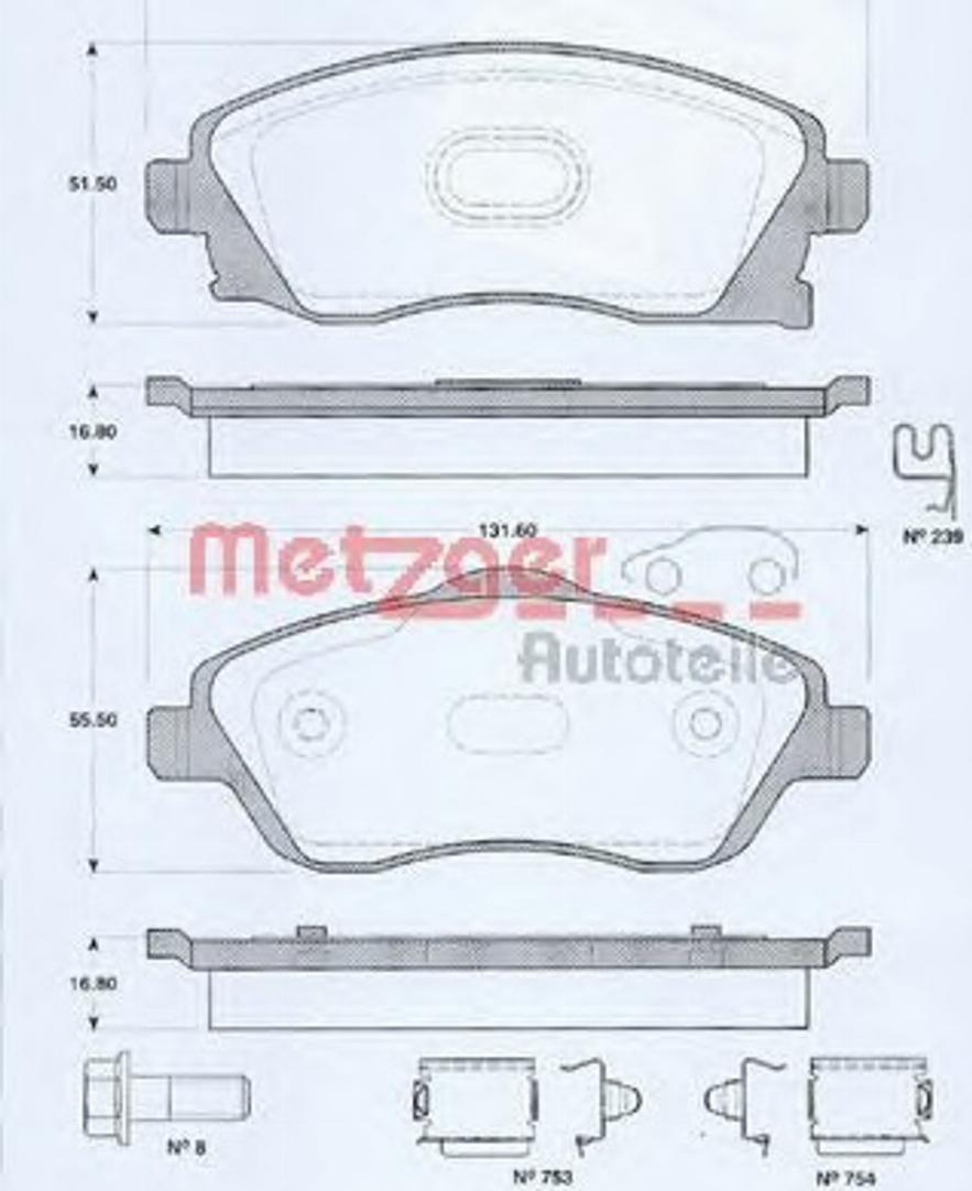 Metzger 077460 - Гальмівні колодки, дискові гальма autocars.com.ua
